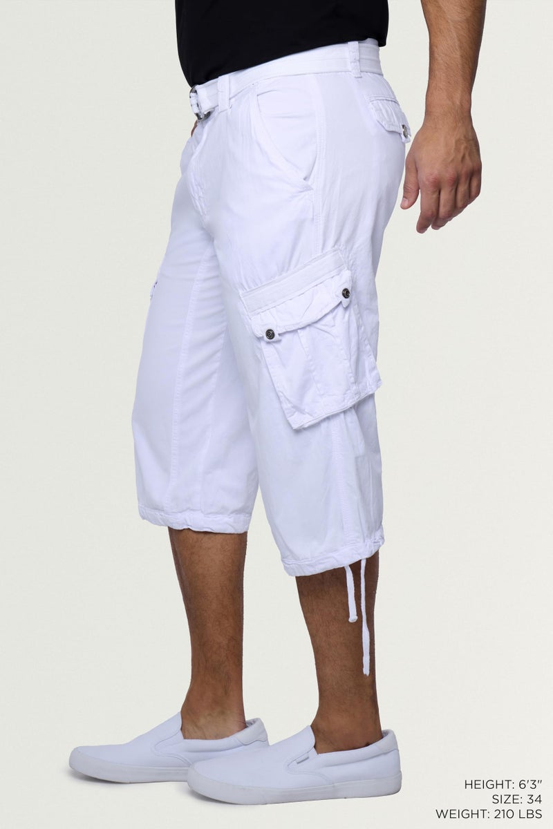 X RAY Men's Belted Long Cargo Shorts for Men, Below Knee Length Mens Cargo Shorts, 3/4 Pants (Big and Tall Shorts for Men) White 36 - Image 3